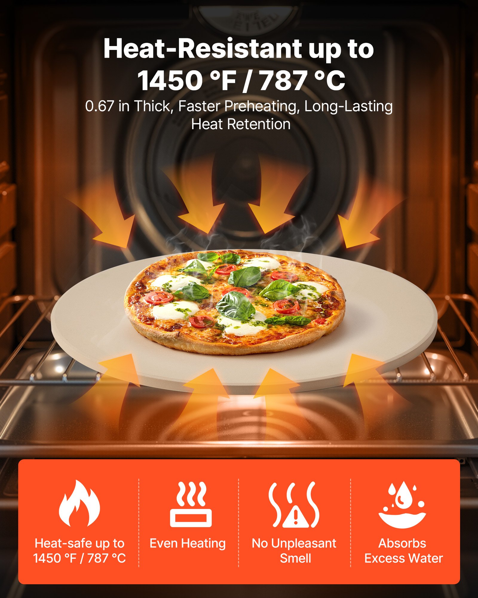 VEVOR Pizzasteen Baksteen 406 x 406 mm, Ronde Cordieriet Pizzasteen, Extra Grote Steenplaat met Schraper & Standaard, 17 mm Dik, Hittebestendig, voor Keukenoven, Broodbakken, Pizzabakken en Grillen