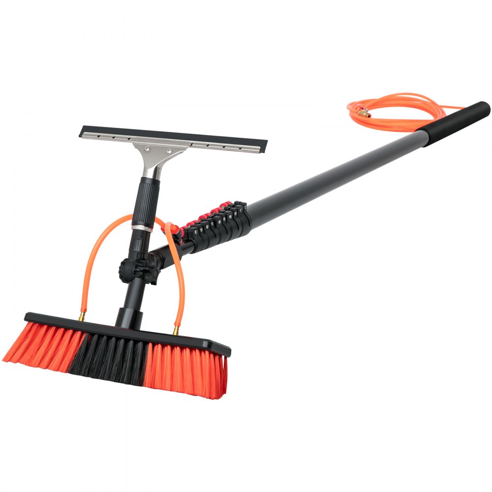 VEVOR Water Fed Pole Kit, 24ft Length Water Fed Brush with Squeegee, 7.2m Water Fed Cleaning System, 3-in-1 Aluminum Outdoor Window Cleaner with 26' Hose, Cleaning Tool for Window Glass, Solar Panel