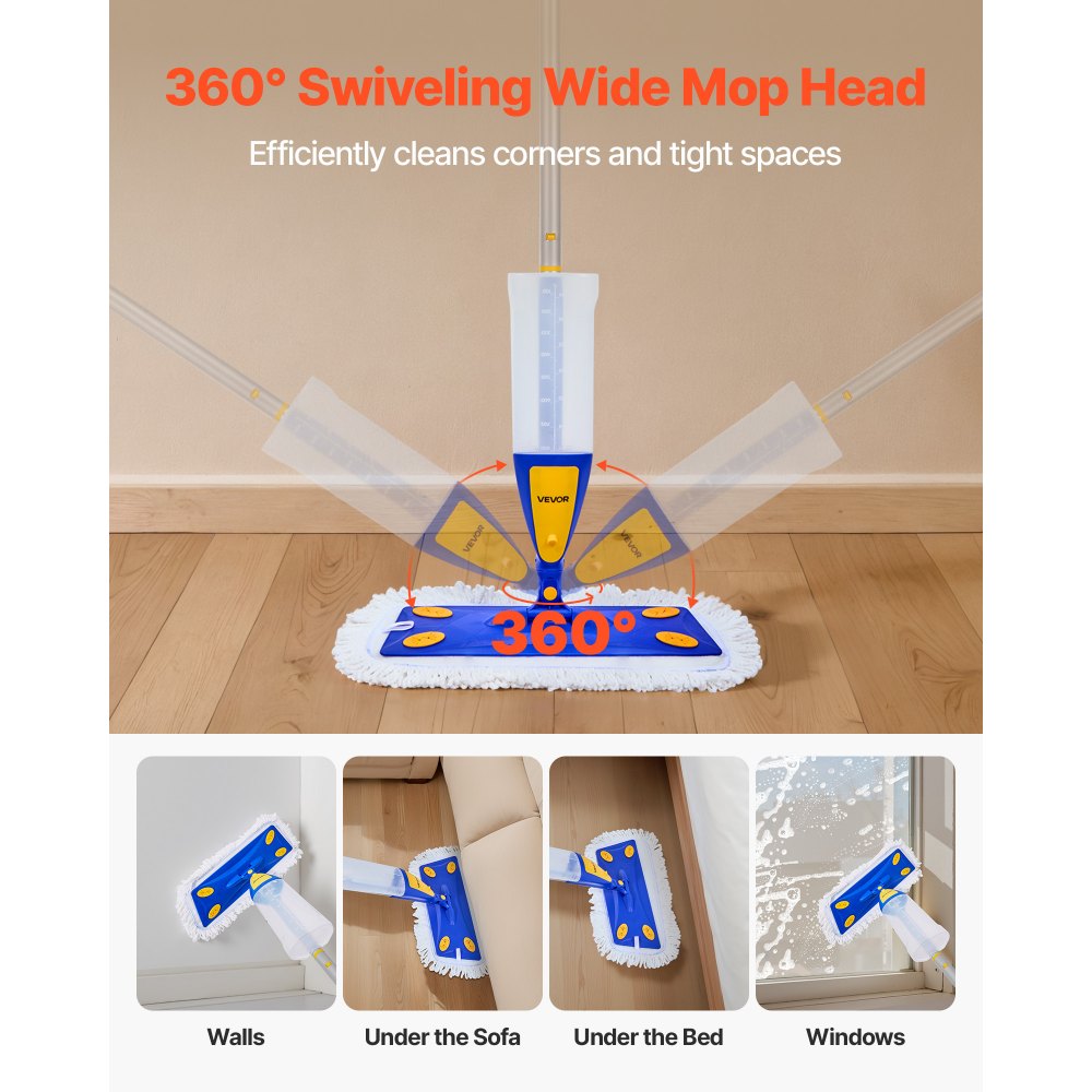 VEVOR Spray Mop vloermop met 3 herbruikbare, wasbare dweilpads, spraymop met navulbare watertank van 800 ml en sproeifunctie voor het reinigen van tegelvloeren, vinylvloeren en houten vloeren