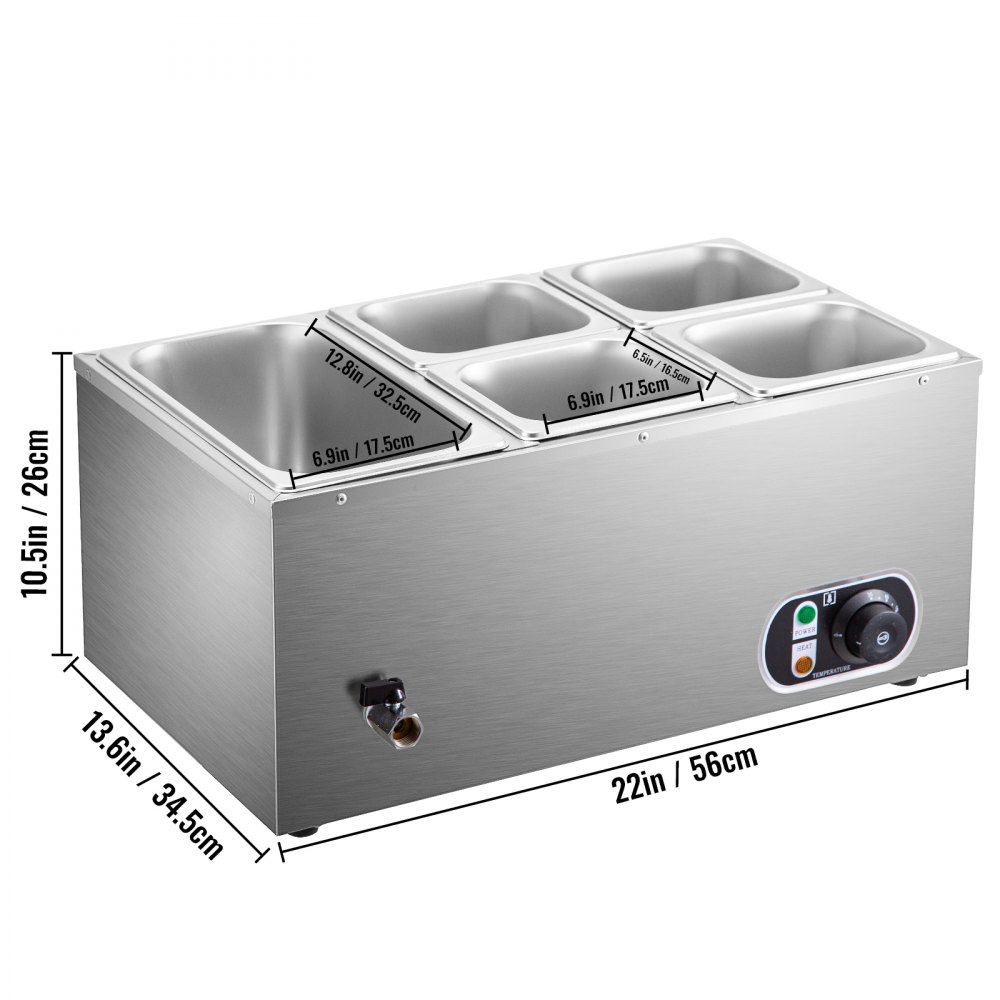 Vevor Buffet Warmer Bain Marie Voedselwarmer 5-pan Bain Marie Buffet Restaurant