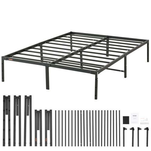 VEVOR platformbed stalen lattenbodem metalen bed bedframe 680 kg draagvermogen bedframe 1960 x 1423 x 360 mm afmeting van de ingebedde matras 1905 x 1370 mm opbergruimte bedframe zwart 33 cm