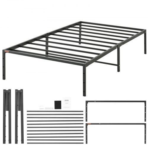 VEVOR platformbed stalen lattenbodem metalen bed bedframe 272 kg draagvermogen bedframe 1955 x 1040 x 360 mm afmeting van de ingebedde matras 1905 x 990 cm opbergruimte bedframe zwart 33 cm