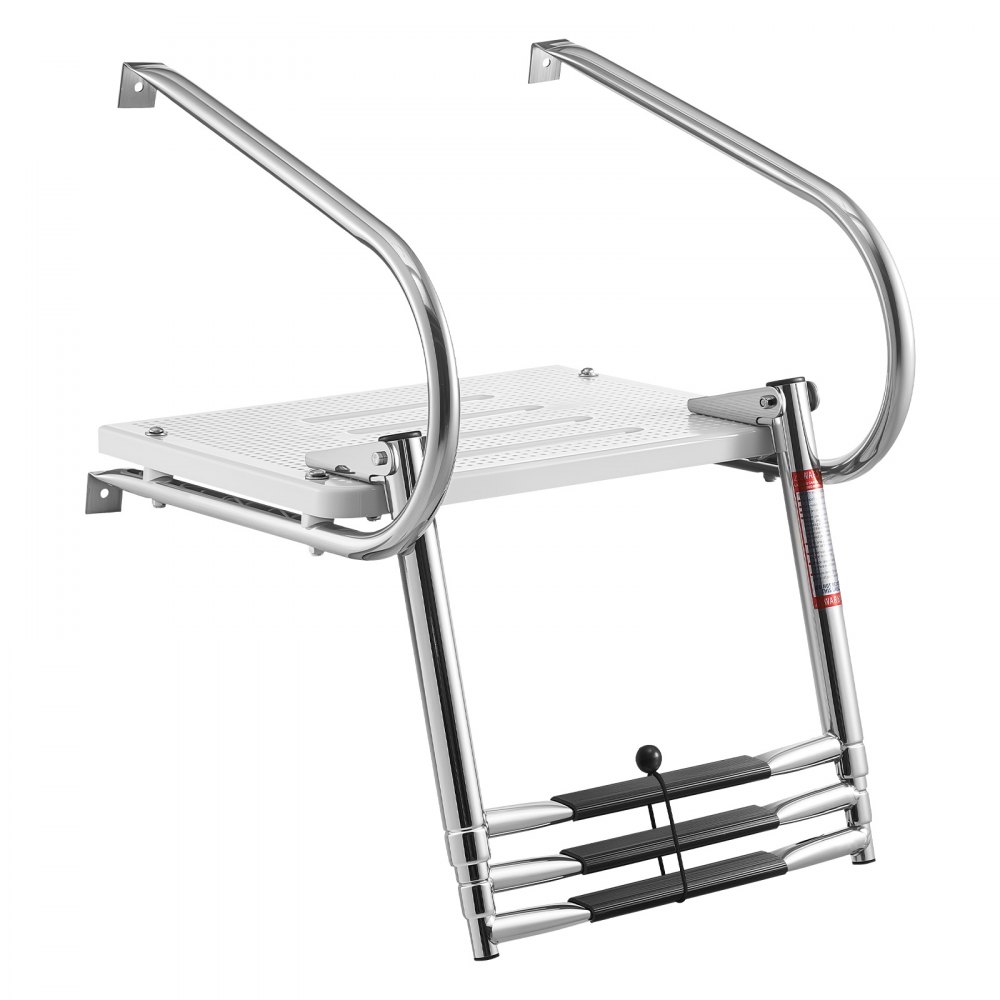 VEVOR Uitschuifbare bootladder, zwemtrap met 3 treden, antislip pedaal, leuning en platform, draagvermogen 181 kg, toegang vanaf de achterzijde, roestvrijstalen telescopische ladder voor boten, steigers en zwembaden