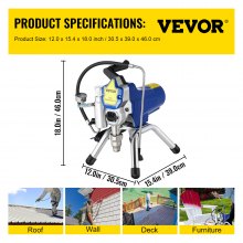 VEVO 2000W 220V Airless Wall Paint Spray Gun with 15m high pressure pipe, Sprayer Machine High Pressure Spraying,Wall Paint Spray Gun paint sprayer for water-based and oil based interior and exterior