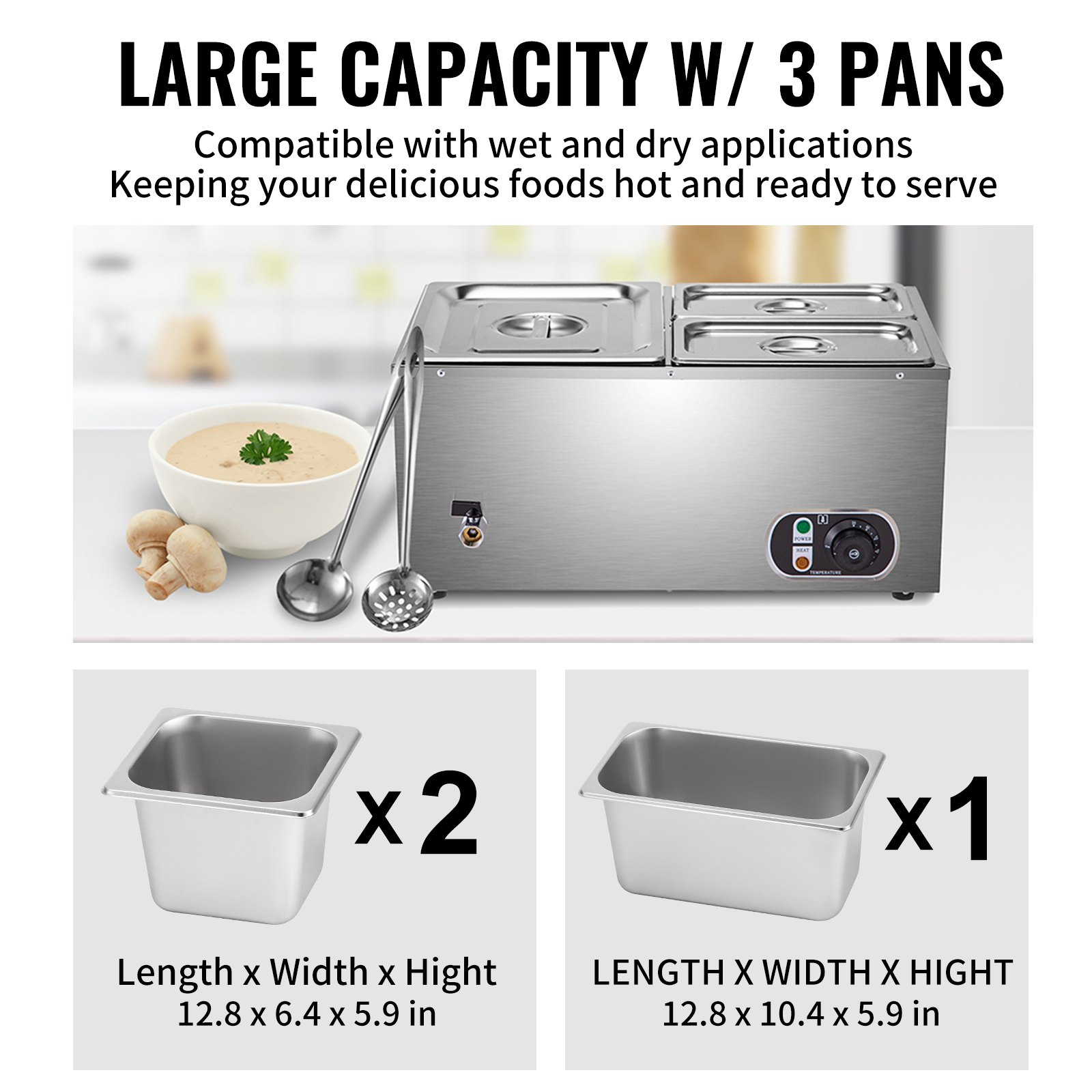 Vevor Buffet Warmer Bain Marie Voedselwarmer 1,2 Kw Bain Marie Buffet Restaurant