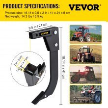 VEVOR Ripper met trekhaak, 16" aslengte, kistenschraap, 4 gaten kistenblad voor tractor, 2 positioneringspennen, ripperas, 2 ploegpunten, kistenbladastanden