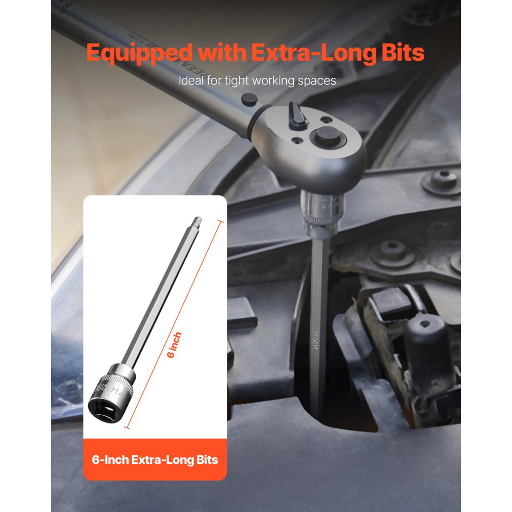 VEVOR 18-delige extra lange inbussleutelset met 3/8-inch aandrijving, S2-gelegeerd staal en Cr-V-staal, standaard SAE en metrisch 1/8-3/8-inch, 3-12 mm, met verbeterde opbergkoffer