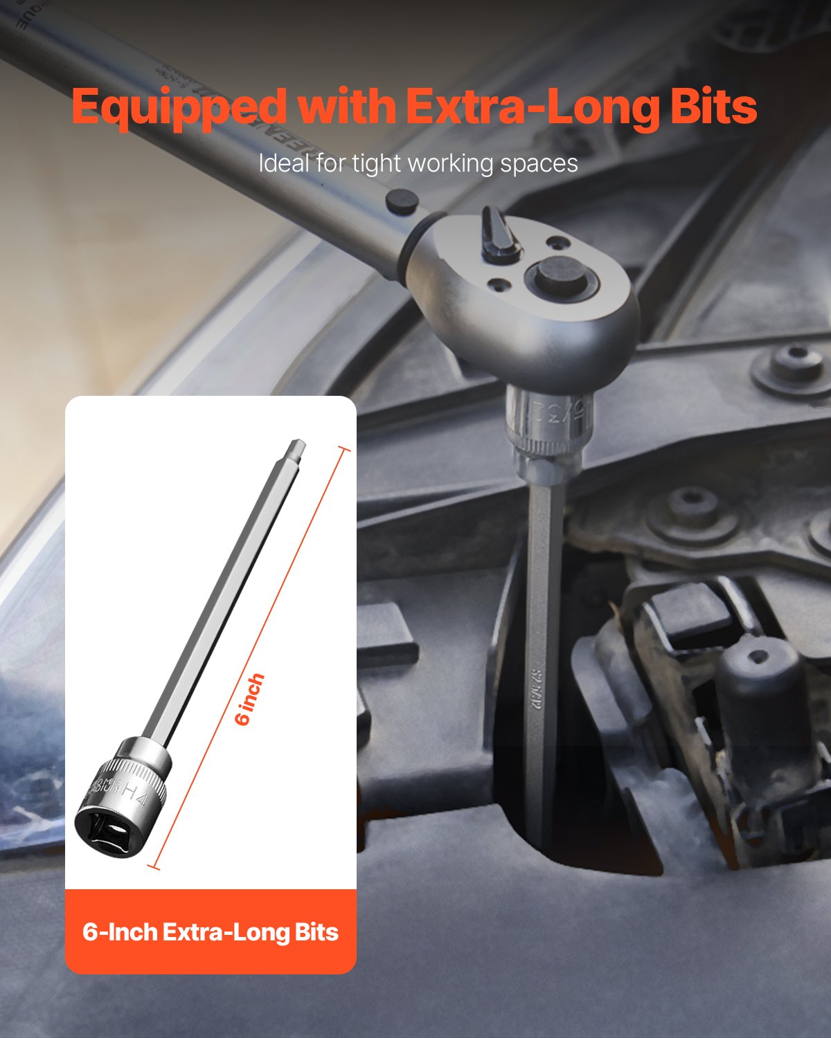 VEVOR 18-delige extra lange inbussleutelset met 3/8-inch aandrijving, S2-gelegeerd staal en Cr-V-staal, standaard SAE en metrisch 1/8-3/8-inch, 3-12 mm, met verbeterde opbergkoffer