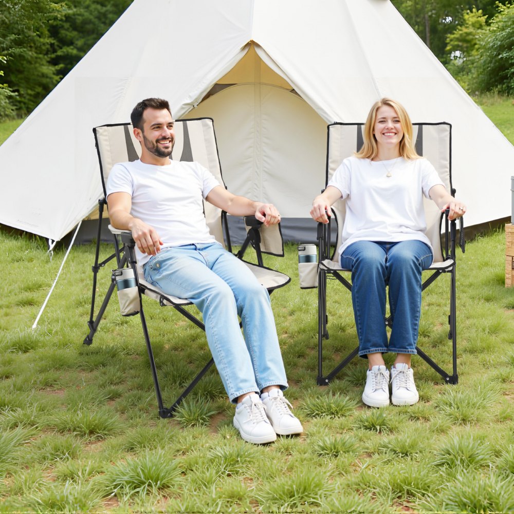 VEVOR Campingstoel 58x83x140cm, 3 ligposities, opvouwbare stoel met hoge rugleuning, draagvermogen 118 kg, volledig gevoerde strandstoelen met armleuningen en hoofdsteun, tuinstoelen voor sportieve reizen