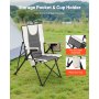 VEVOR Folding Camping Chair, 3 Reclining Positions, Outdoor High Back Camping Chair, 260lbs Weight Capacity, Full Padded Beach Chairs with Armrest & Headrest, Portable Lawn Chairs for Sports Travel