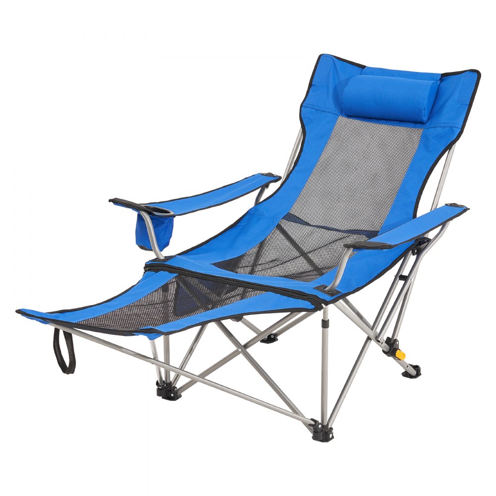 VEVOR Campingstoel, Campingligstoel 150 kg, Tuinstoel met 4 laadposities, met voetensteun, bekerhouder, zijvak en hoofdsteun, voor kamperen, vissen en buitenactiviteiten, Blauw