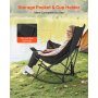 VEVOR Rocking Camping Chair, Portable Folding Rocker, Heavy-Duty Lawn Chair Recliner with Cupholder & Pocket, Supports 225lbs, Fully Padded Camp Chairs for Outdoor Patio Backyard Porch Garden