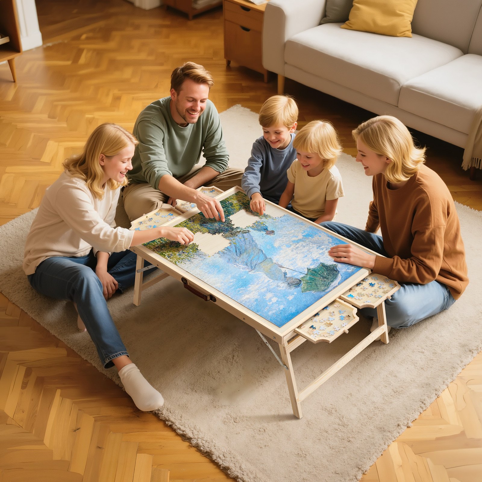 VEVOR 1500 Piece Puzzle Table with Folding Legs, 4 Drawers and Cover, 86x63cm Portable Wooden Board, Jigsaw Puzzle Accessories for Adults, Puzzle Organizer & Storage System, Birthday Gift for Mom