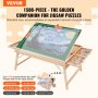 VEVOR puzzle table with dimensions for 1500-piece jigsaw puzzles, featuring a wooden structure and drawers.