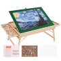 VEVOR puzzle table with vibrant puzzle, multiple side drawers, assembly parts, and protective cover.