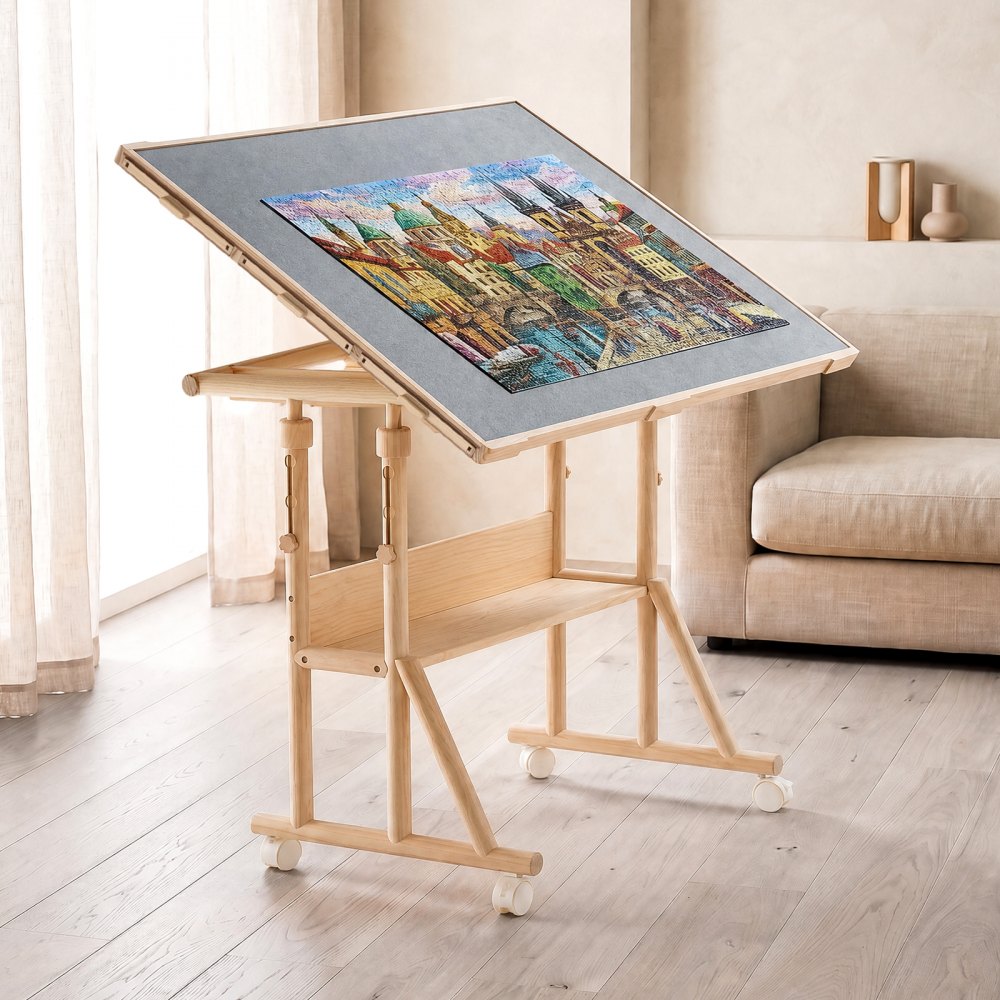 VEVOR 2000 Piece Puzzle Table with Legs, Wheels, 6 Drawers, Cover 102x73 cm, Gift for Mom, Portable Wooden Board, Felt Surface Jigsaw Puzzle Accessories for Adults, Adjustable Height Storage Organizer