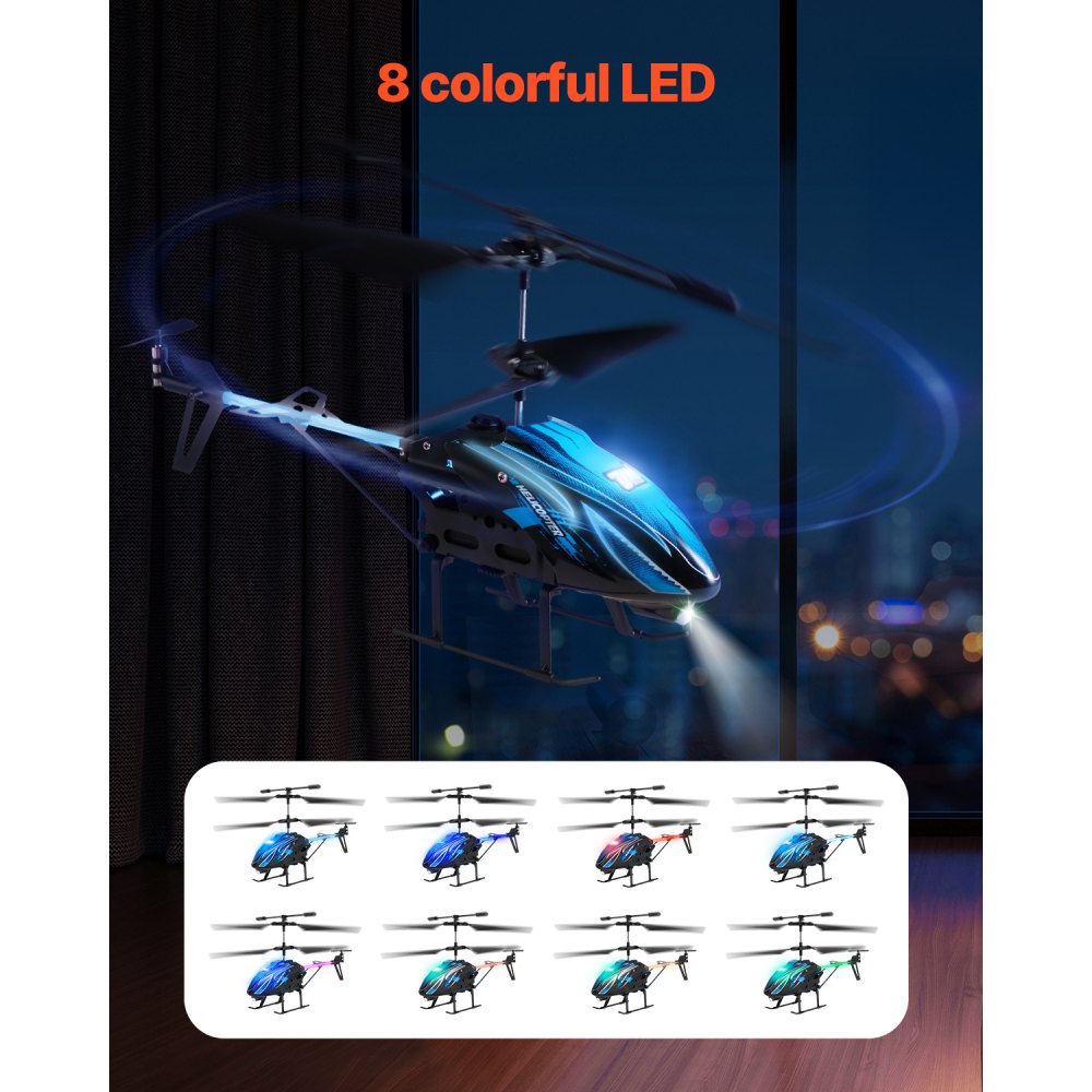 VEVOR RC-helikopter, 2,4 GHz afstandsbedieningshelikopter, 3,5-kanaals RC-vliegtuig, 16 minuten vliegtijd, hoogtebehoud, opstijgen/landen met één knop en led-verlichting, speelgoed voor kinderen vanaf 8 jaar