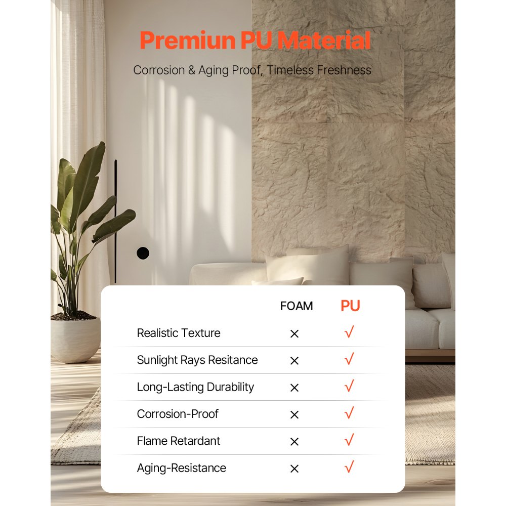 VEVOR 3D wandpanelen, set van 4, 120x60 cm, PU wandbekleding met natuursteenimitatie, wanddecoratie, 2,97 m² oppervlakte, interieurontwerp voor plafonds, slaapkamers, woonkamers en speelkamers, steengeel