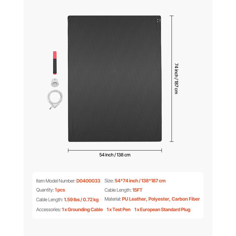 VEVOR Grounding Mat, 73 x 54 in Anti-Slip PU Leather Earthing Mat, with 15 Feet Grounding Cord, Grounding Pad for Sleep, Boost Energy, Improve Sleep, Reduce Anxiety at Home Office or Work