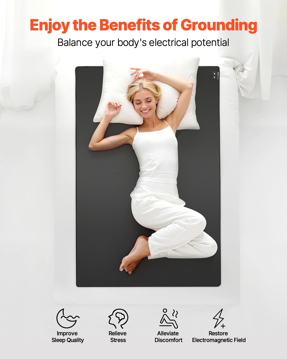 VEVOR Grounding Mat, 73 x 54 in Anti-Slip PU Leather Earthing Mat, with 15 Feet Grounding Cord, Grounding Pad for Sleep, Boost Energy, Improve Sleep, Reduce Anxiety at Home Office or Work