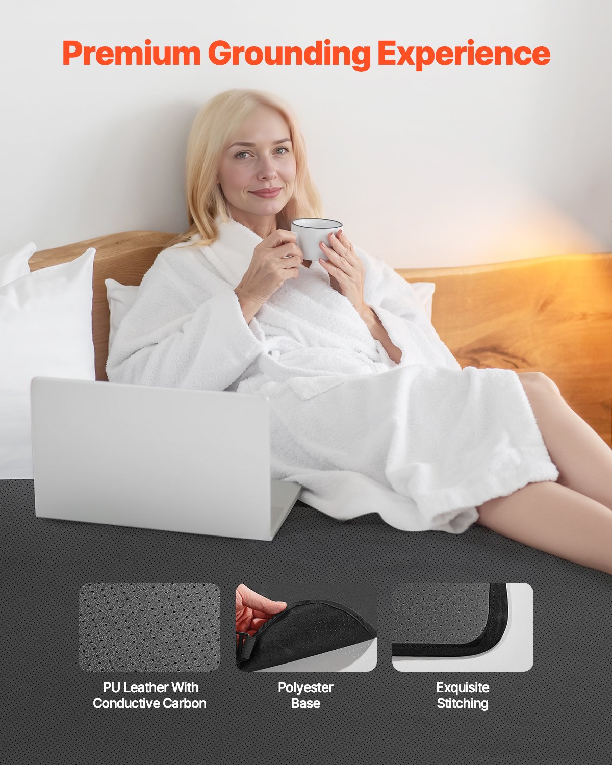 VEVOR Grounding Mat, 73 x 54 in Anti-Slip PU Leather Earthing Mat, with 15 Feet Grounding Cord, Grounding Pad for Sleep, Boost Energy, Improve Sleep, Reduce Anxiety at Home Office or Work