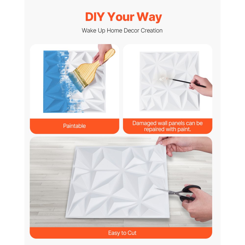 VEVOR 3D Wandpanelen Set van 33, 30x30 cm PVC Modern Minimalistisch Wandbekleding, 2,97 m² Dekking, Wanddecoratie, Interieurontwerp voor Plafond, Slaapkamer, Woonkamer en Speelkamer, Mat Wit