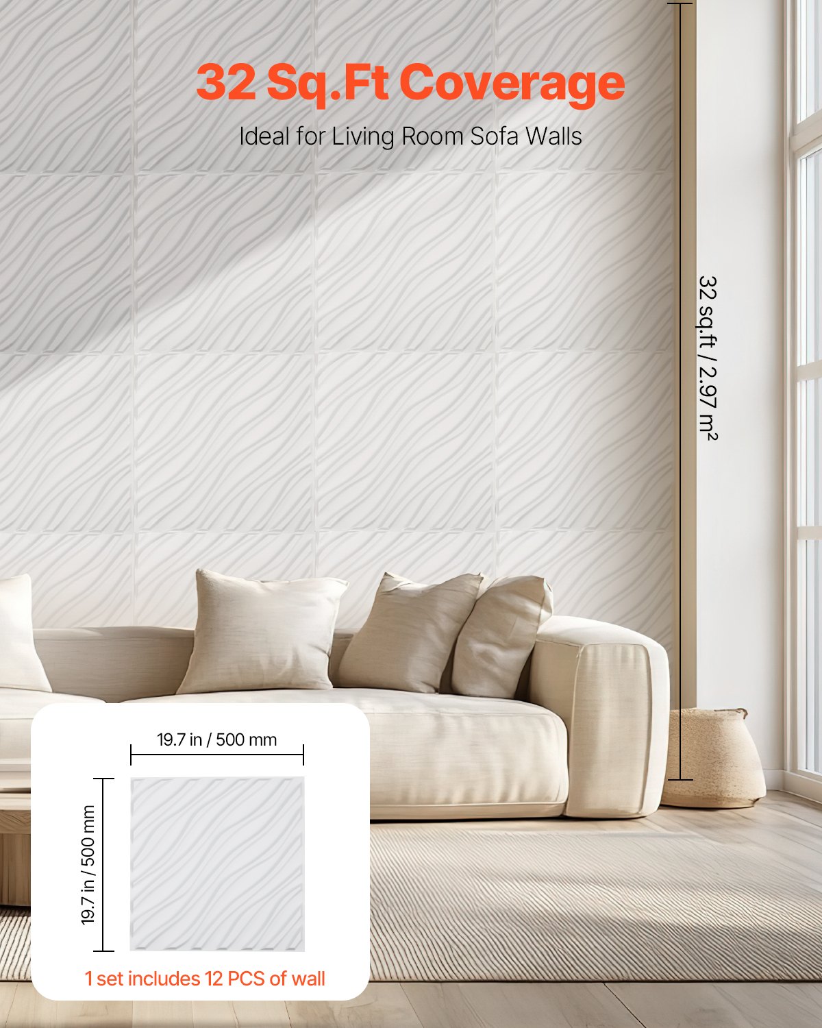 VEVOR 3D wandpanelen, set van 12, 50x50 cm PVC - Moderne minimalistische wandbekleding, 2,97 m² dekking, interieurdesign voor slaapkamers, woonkamers en speelkamers, mat wit