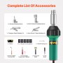 VEVOR Heteluchtlasapparaat voor kunststof, 1600W heteluchtpistool, 50-600°C PVC TPO Vinyl lasbrander, Heteluchtlasapparaatset met 11 accessoires - Gereedschapskist, mondstuk, rol, messen voor PP/PE/PVC