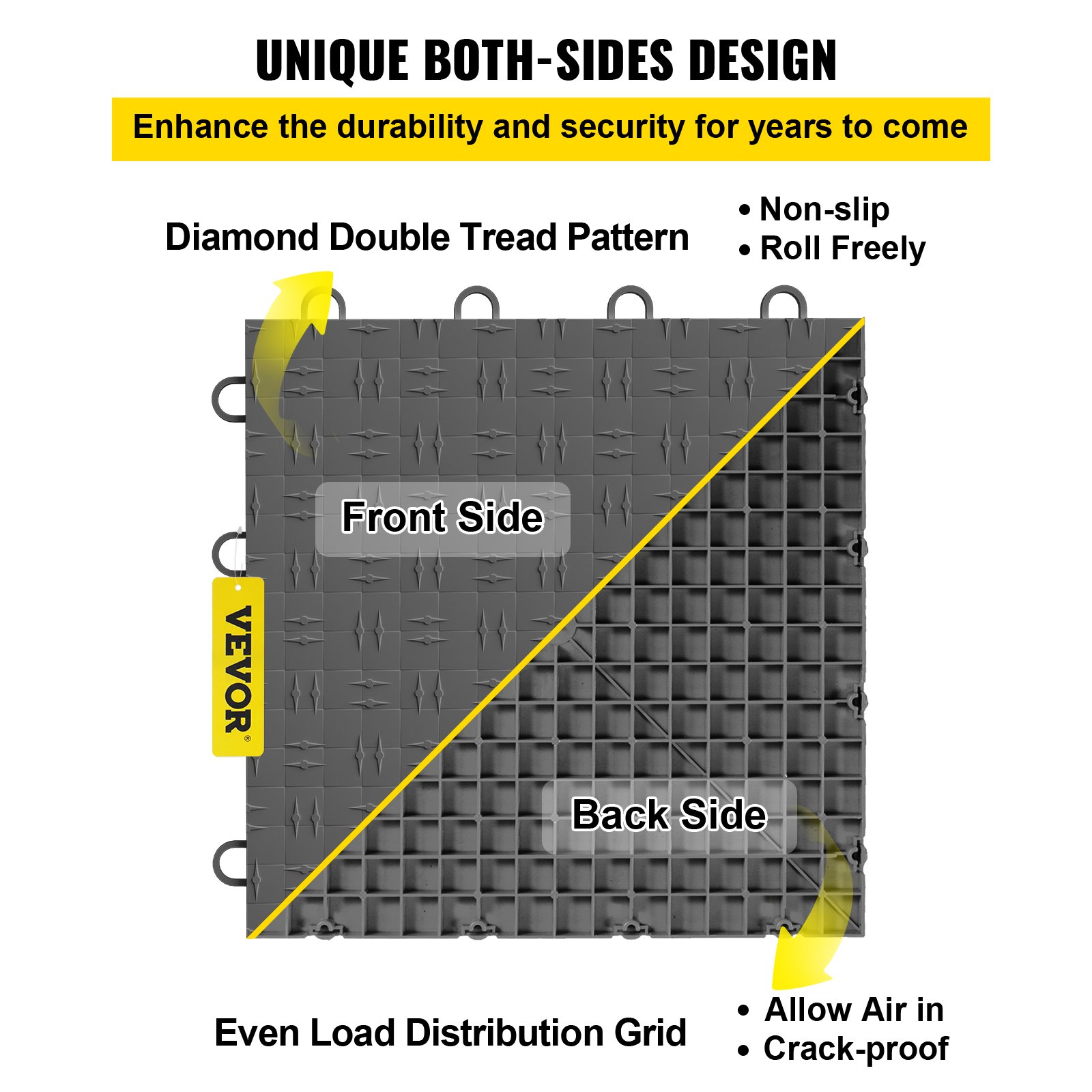 VEVOR Garagevloertegels, 25 stuks, Diamond Plate Garagetegels, houdt tot ca. 25 ton voor autogarages, kelders, sportscholen, reparatiewerkplaatsen (12" x 12", grafiet)