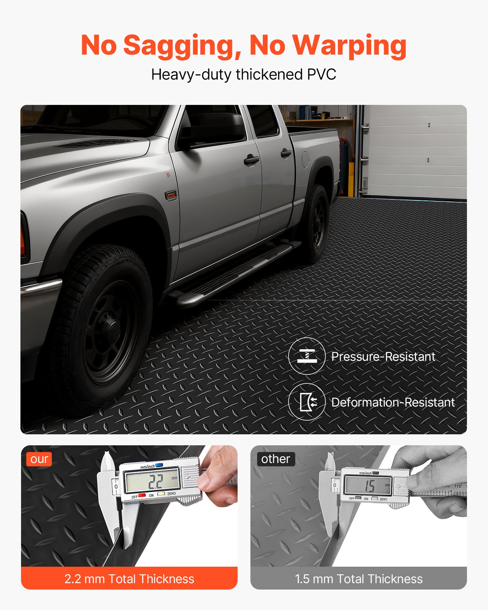 VEVOR Garage Floor Roll, 1.2 x 3.05 m Garage Flooring Mat, 2.2 mm Thickened PVC Diamond Plate Floor Protector Mat with Double-sided Tape, Non-Slip, Easy to Clean for Warehouse, Gyms, Trailer, Black