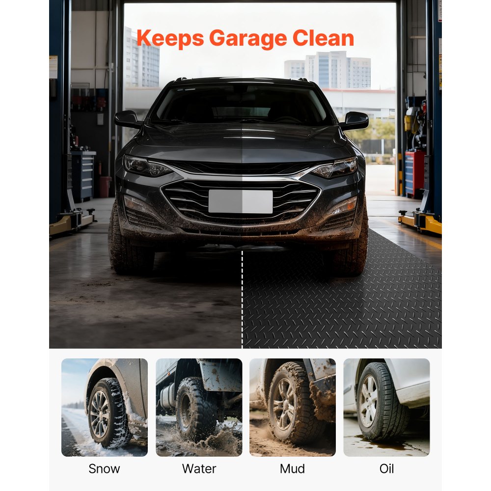 VEVOR Garagevloermat, 2280x6100 mm antislipmat, per meter, 2,2 mm dikke PVC-noppenmat, vloerbeschermingsmat met dubbelzijdige tape, voor magazijnen, sportscholen, trailers, zwart