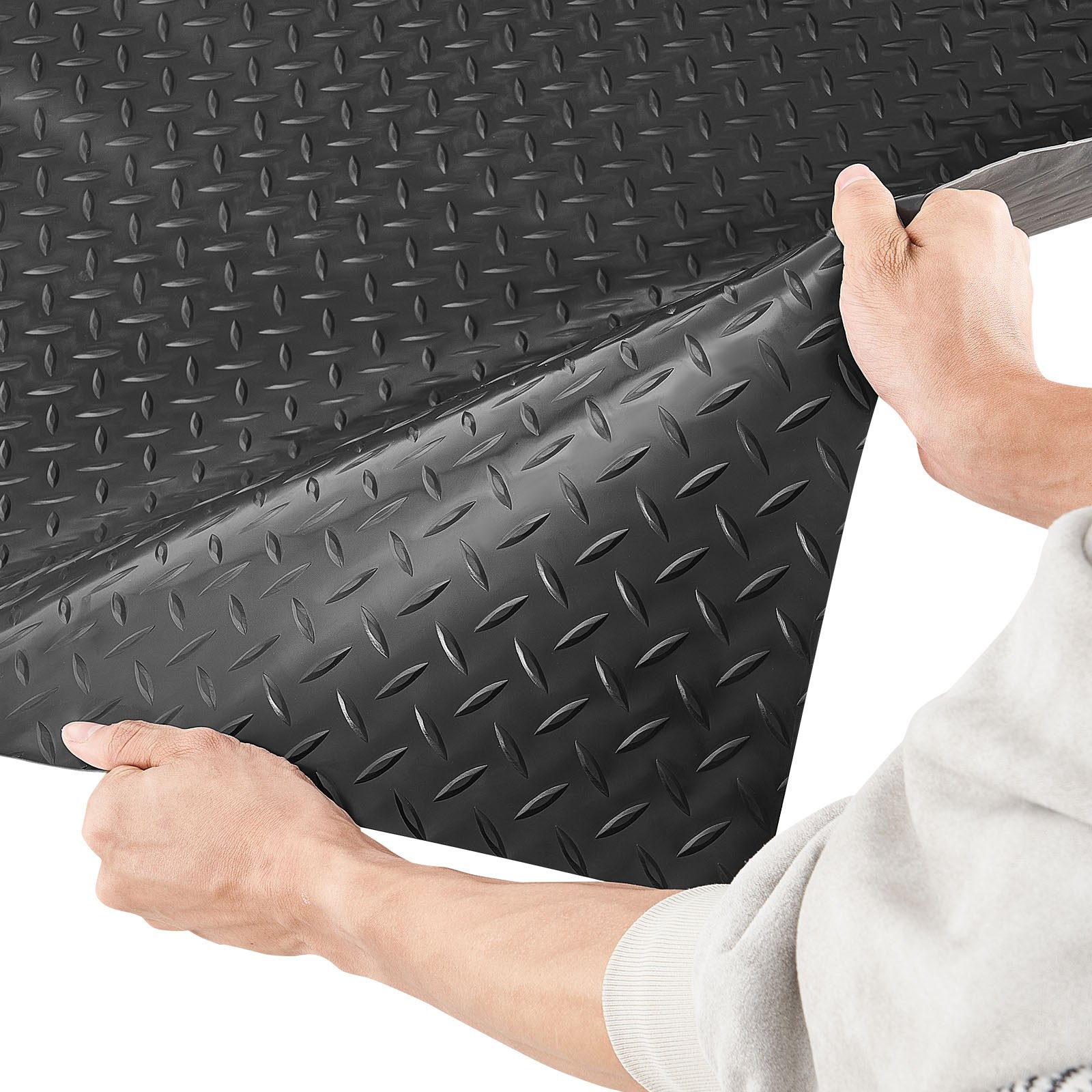 VEVOR Garagevloermat, 2280x6100 mm antislipmat, per meter, 2,2 mm dikke PVC-noppenmat, vloerbeschermingsmat met dubbelzijdige tape, voor magazijnen, sportscholen, trailers, zwart