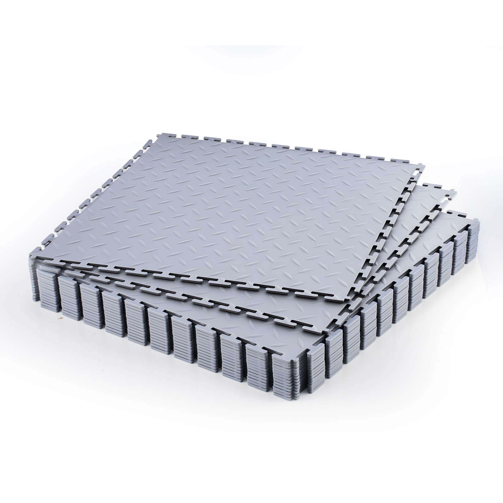 VEVOR PVC Garagevloeren, 16-pack 513x513x5 mm, Werkplaatsvloeren, Industriële vloeren, Klikinstallatie, Antislip PVC-matten met traanplaat voor werkplaats, magazijn, gereedschapsruimte, Lichtgrijs