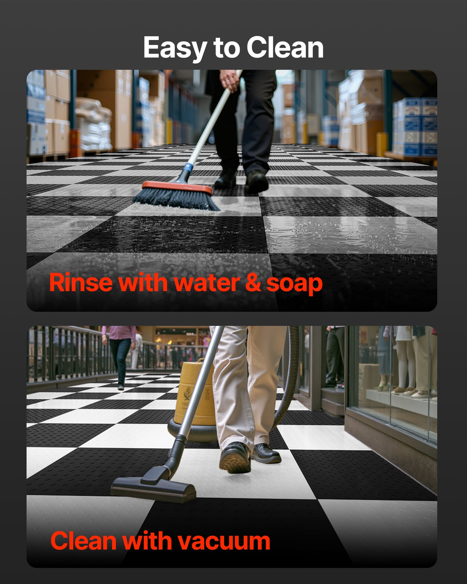 VEVOR PVC Garagevloeren, 16-pack 513x513x5 mm, Werkplaatsvloeren, Industriële vloeren, Klikinstallatie, Antislip PVC-matten met traanplaat voor werkplaats, magazijn, gereedschapsruimte, Zwart