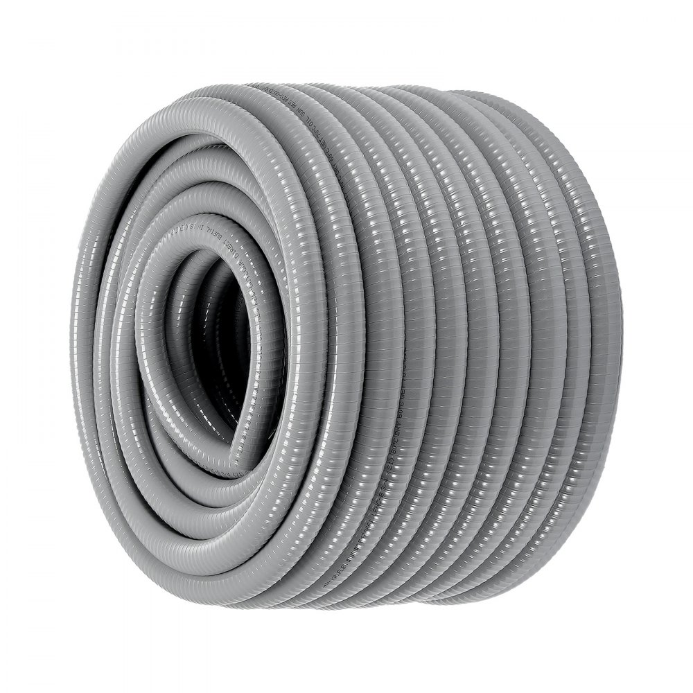 VEVOR 3/4-Inch Flexible Electrical Conduit, 100 ft, PVC Liquid-Tight Conduit Non-Metallic with 5 Straight and 5 90-Degree Conduit Connector Fittings, for Air Conditioning Motor Controller Pump, IP65