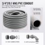 VEVOR flexible electrical conduit, 3/4&quot; (19.1 mm) pvc, 100 ft, with connectors illustrated.
