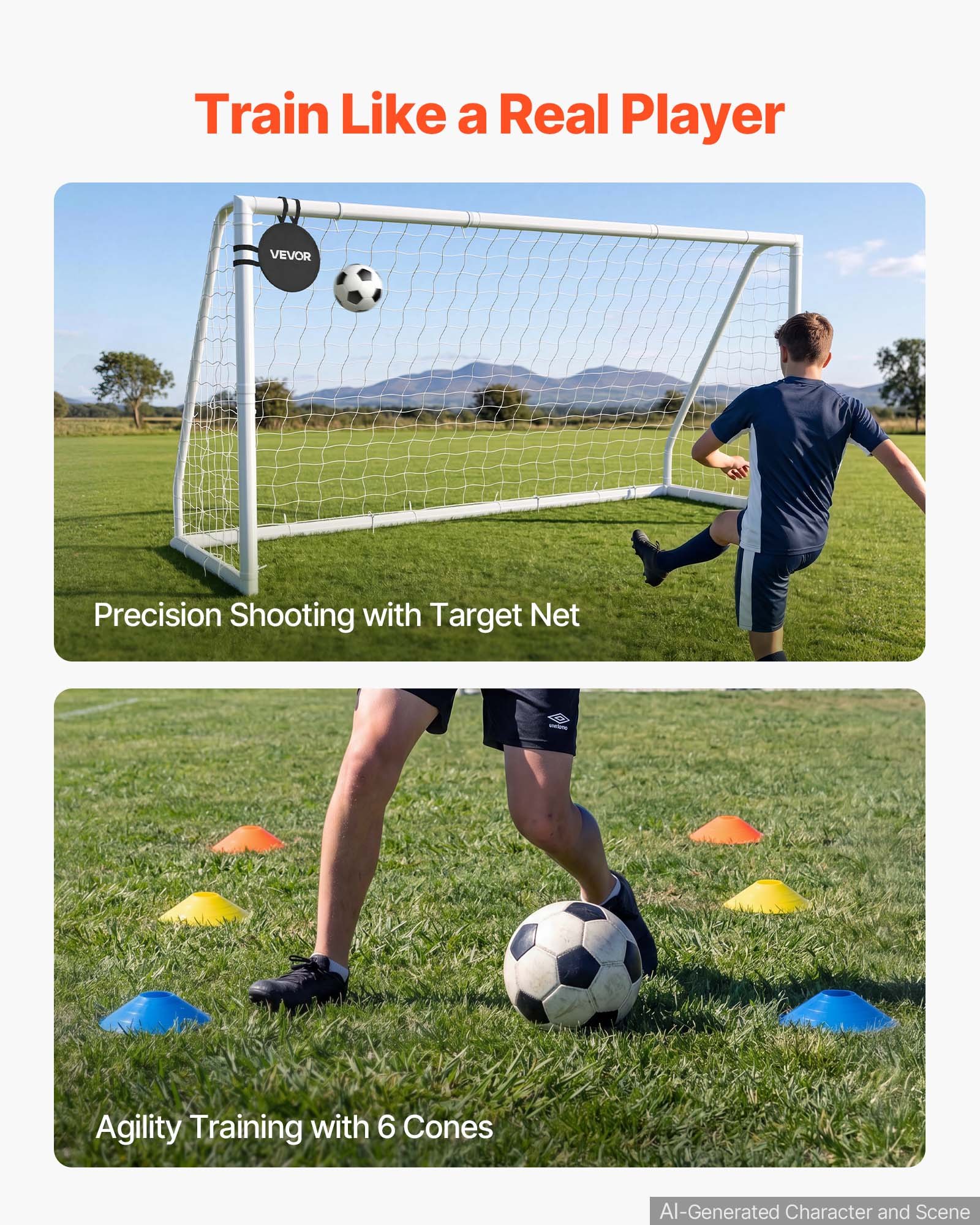 VEVOR voetbaldoel 365 x 182 cm, draagbaar PVC-voetbaldoel voor buiten met PE-net, voor tuinen, parken en scholen, weerbestendig, met grondankers, doel, 600D Oxford-tas en stabiliteit bij snelheden boven de 110 km/u.