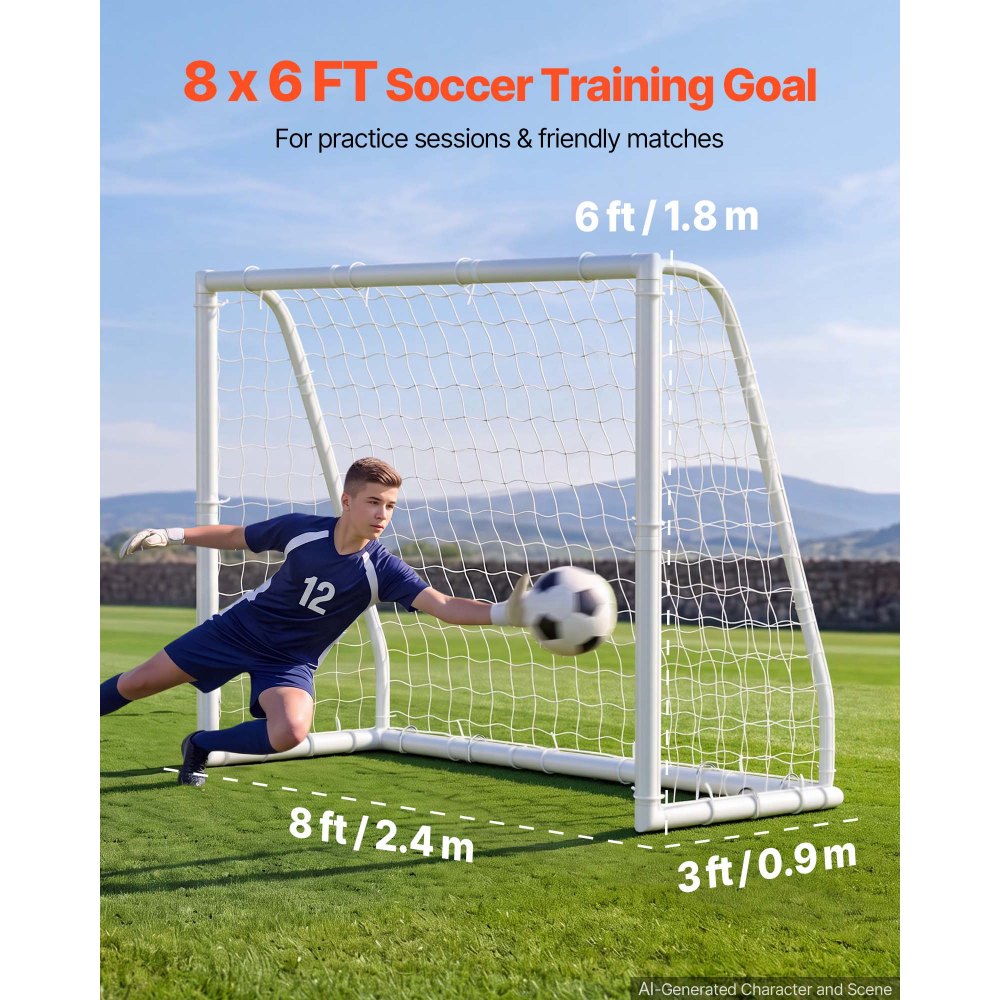 VEVOR voetbaldoel 244 x 182 cm, draagbaar PVC-voetbaldoel voor buiten met PE-net, voor tuinen, parken en scholen, weerbestendig, met grondankers, doel, 600D Oxford-tas en stabiel tot meer dan 110 km/u.
