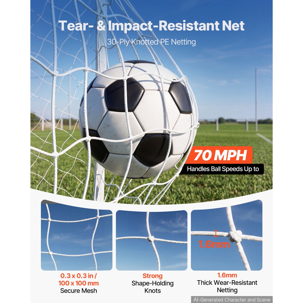 VEVOR voetbaldoel 244 x 182 cm, draagbaar PVC-voetbaldoel voor buiten met PE-net, voor tuinen, parken en scholen, weerbestendig, met grondankers, doel, 600D Oxford-tas en stabiel tot meer dan 110 km/u.