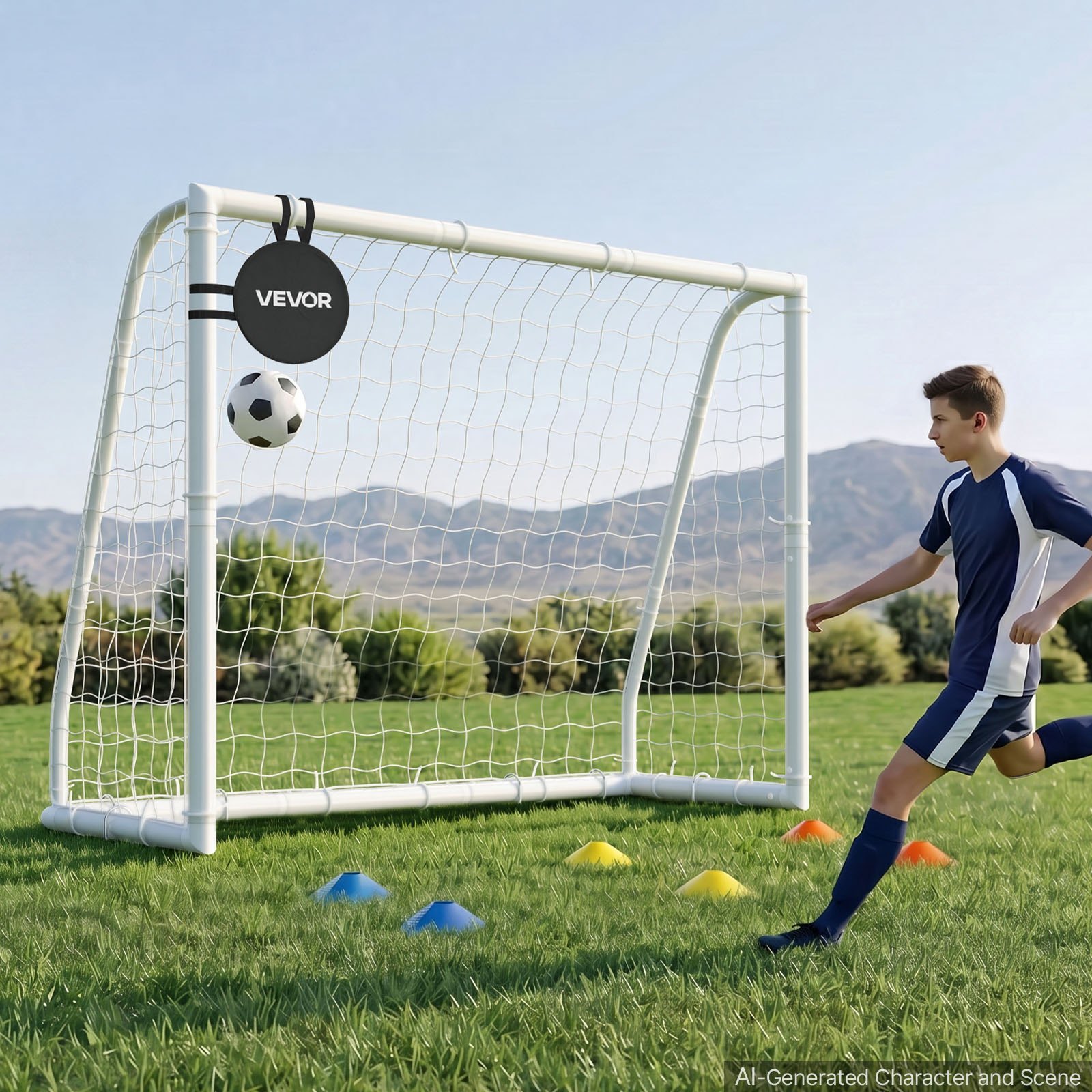 VEVOR voetbaldoel 244 x 182 cm, draagbaar PVC-voetbaldoel voor buiten met PE-net, voor tuinen, parken en scholen, weerbestendig, met grondankers, doel, 600D Oxford-tas en stabiel tot meer dan 110 km/u.