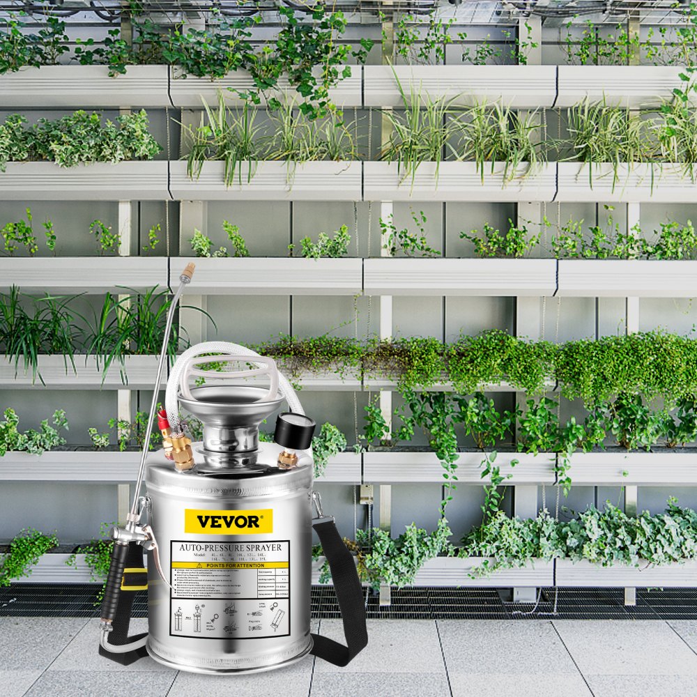 VEVOR Stainless Steel Sprayer 4L Household Gardening and Floor Cleaning Sprayer, Suitable for the Current Neds of Industry, Agriculture, Commerce, Medicine and Other Industries