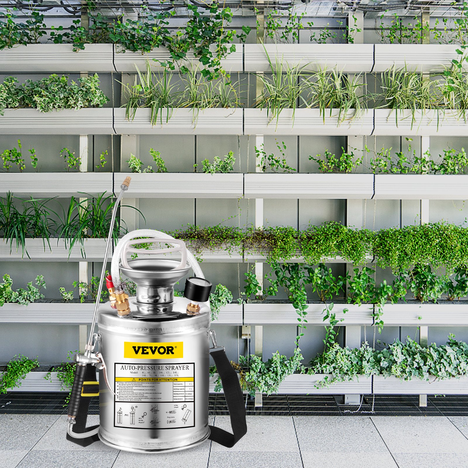 VEVOR Stainless Steel Sprayer 4L Household Gardening and Floor Cleaning Sprayer, Suitable for the Current Neds of Industry, Agriculture, Commerce, Medicine and Other Industries