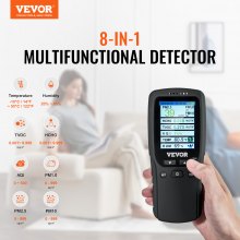VEVOR Air Quality Monitor 8-IN-1, Professional Particle Counter PM2.5 PM10 PM1.0, Formaldehyde, Temperature, Humidity, TVOC AQI Tester for Indoor/Outdoor, Air Quality Meter with Alarm Threshold