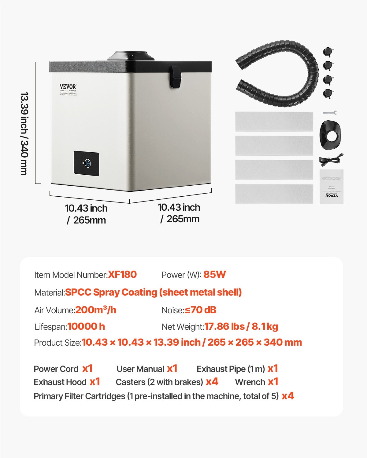 VEVOR Solder Fume Extractor, 85W Brushless Soldering Smoke Absorber with 3-Stage Filters & 3-Speed Adjustment, 200m³/h Strong Suction Solder Smoke Purifier for Soldering, Engraving, DIY Welding, Salon
