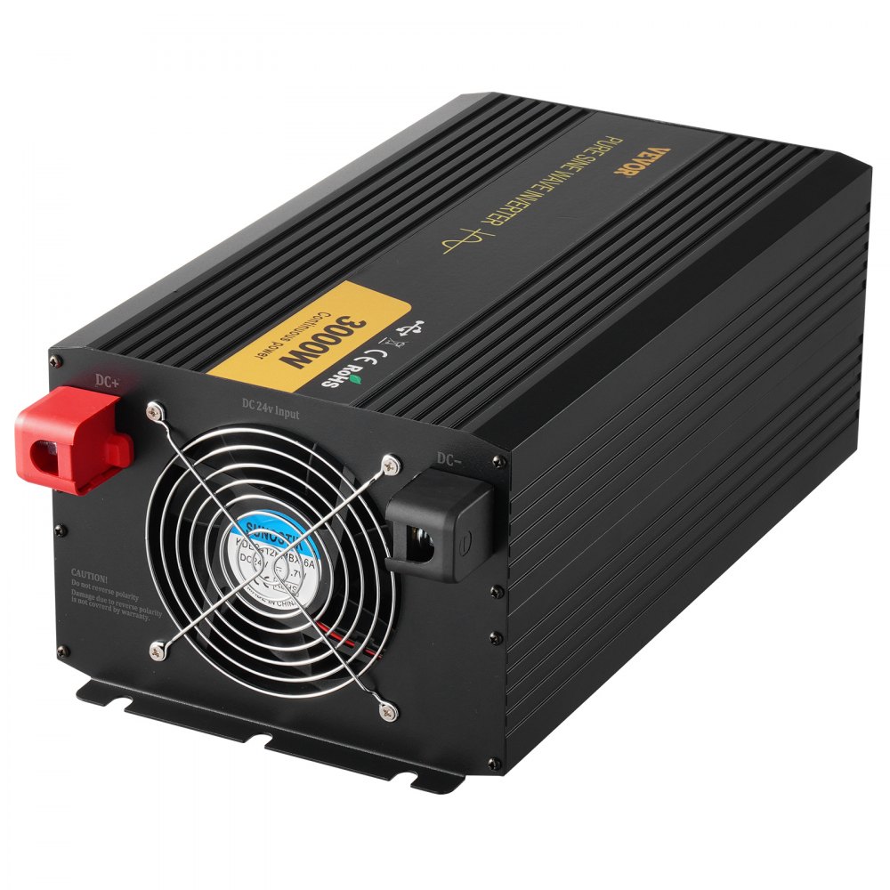 VEVOR 3000 Watt zuivere sinusomvormer DC 24V naar AC 230V auto-omvormer met USB-poort, LCD-scherm, afstandsbediening en EU-stopcontacten voor campers, vrachtwagens, auto's, zonne-energiesystemen, reizen en kamperen