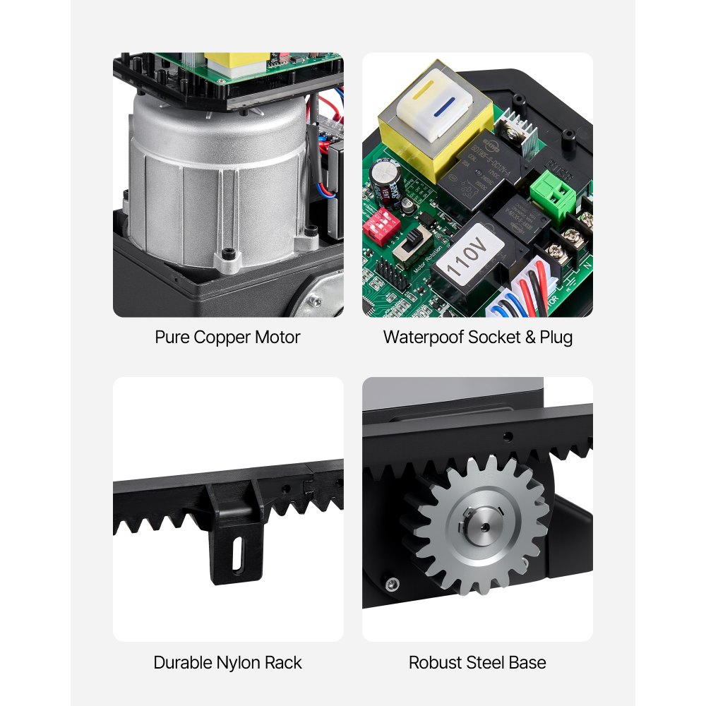 VEVOR Schuifpoortopener, 400W, Tuinpoortopener voor deuren tot 25 m/1000 kg, Poortopener, Rolluikmotor met nylon tandheugel, infraroodsensor en 2 afstandsbedieningen, Openingssysteem voor toegangspoorten