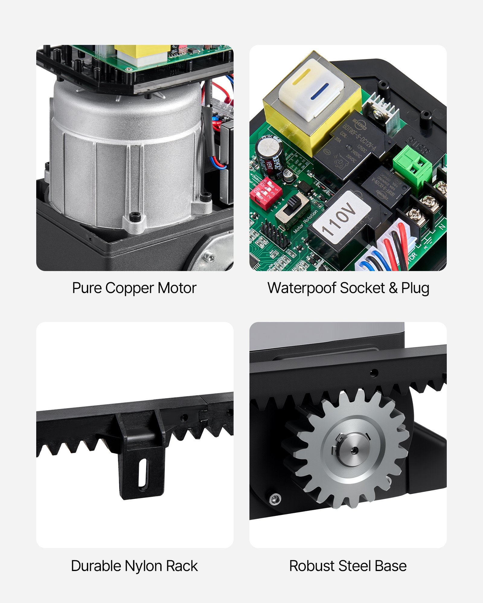 VEVOR Schuifpoortopener, 550W Poortopener voor binnendeuren tot 25 m en 1500 kg, Rolluikmotor met nylon tandheugel, infraroodsensor en 2 afstandsbedieningen, openingssysteem voor toegangspoorten