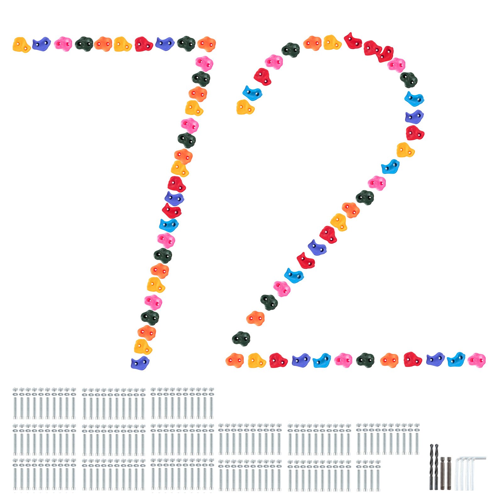 VEVOR 72 Klimgrepen, Klimstenen in diverse maten en kleuren voor kinderen en volwassenen, Klimwandgrepen met montage-accessoires, Klimwandgrepen voor binnen- en buitenspeeltuinen