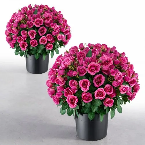 VEVOR 2-pack kunstbloemen in potten, 457 mm hoog, neprozen, rozerood, kunstmatige potbloemen voor binnen en buiten, gemaakt van zijde en PE-plastic, direct klaar voor gebruik, onderhoudsvrij