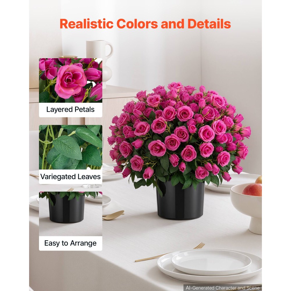 VEVOR 2-pack kunstbloemen in potten, 457 mm hoog, neprozen, rozerood, kunstmatige potbloemen voor binnen en buiten, gemaakt van zijde en PE-plastic, direct klaar voor gebruik, onderhoudsvrij